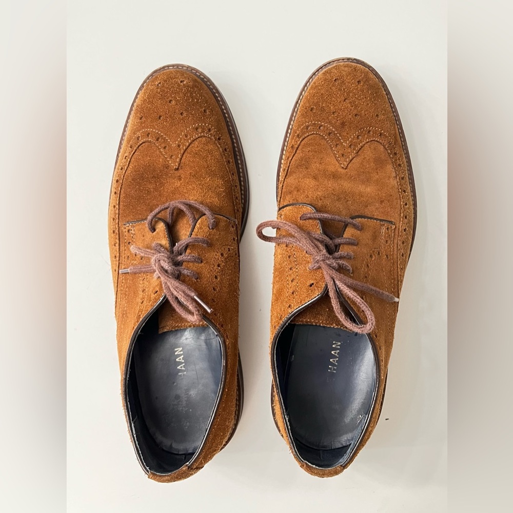 Cole Haan Mens Suede Oxford‎ Wingtip Dress Shoes Brown C25050 Sz 9.5